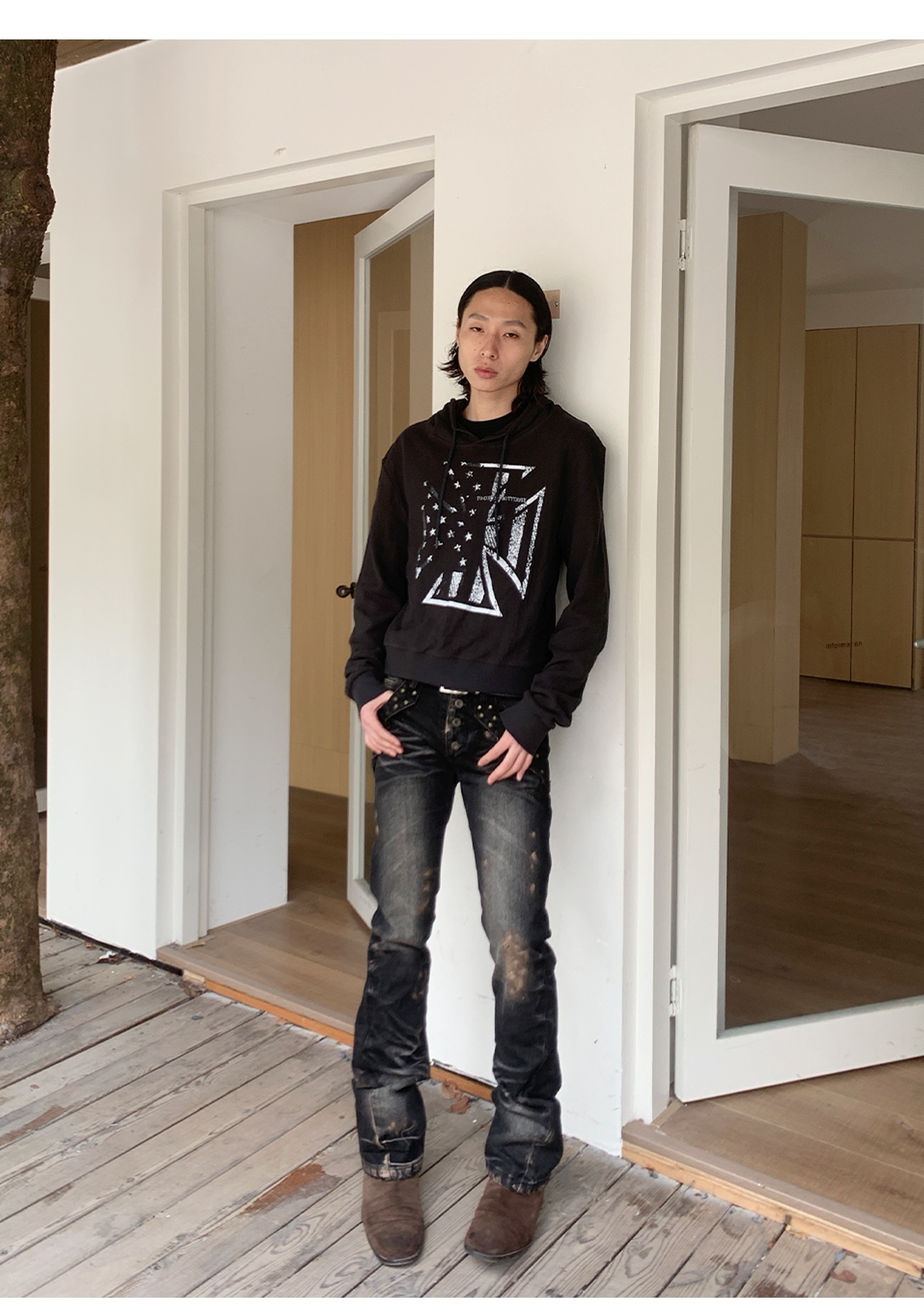 Cross-flag Print Hoodie