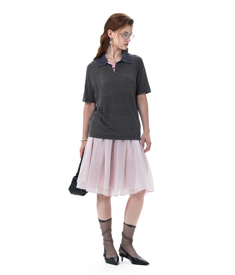 Knit Openwork Polo Shirt