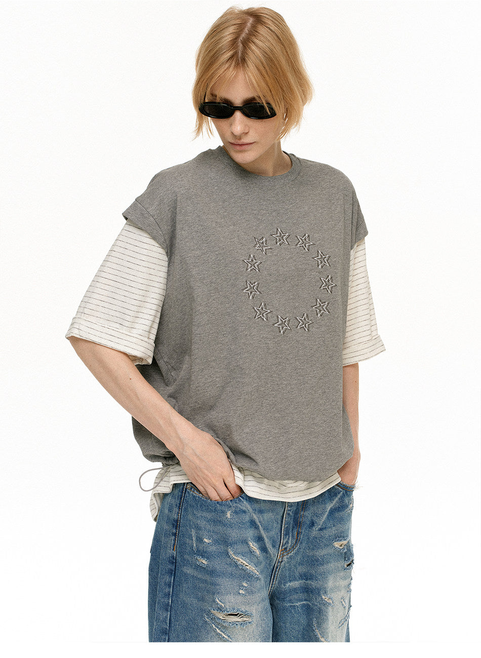 Faux Two-Piece Star-Print T-Shirt