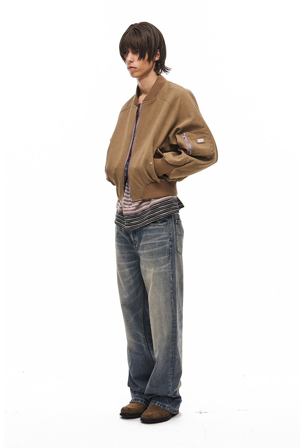 Suede Check Pattern Reversible Flight Jacket