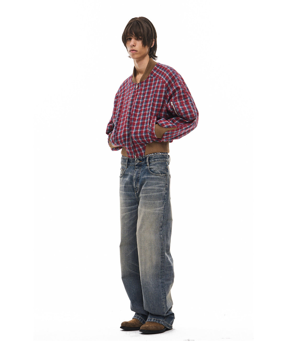 Suede Check Pattern Reversible Flight Jacket
