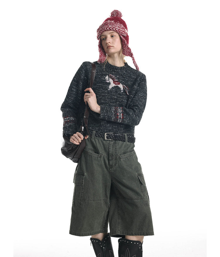 Unisex Tassel Jacquard Pony Sweater