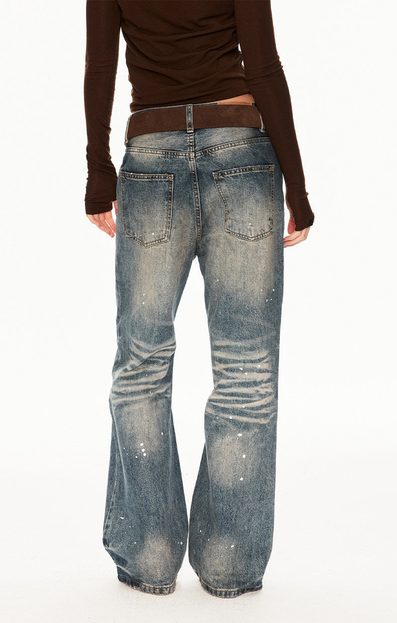 Distressed jeans with a paint-splatter design
