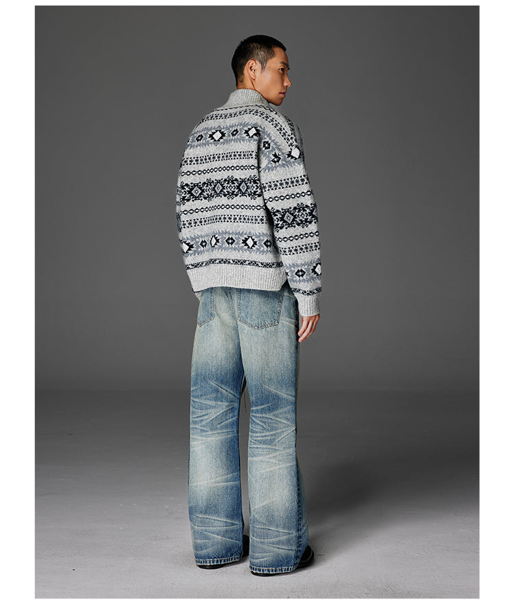 Wash-Damaged Denim Pants