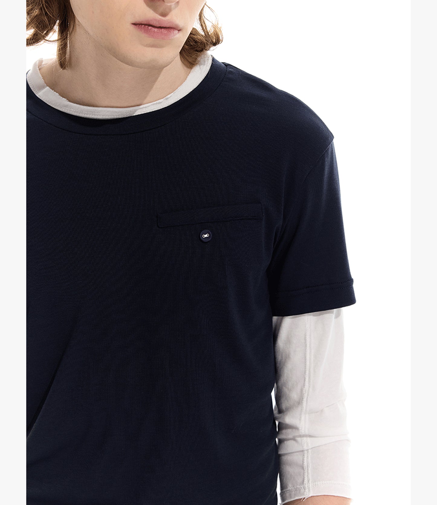 Color matching faux two-piece T-shirt