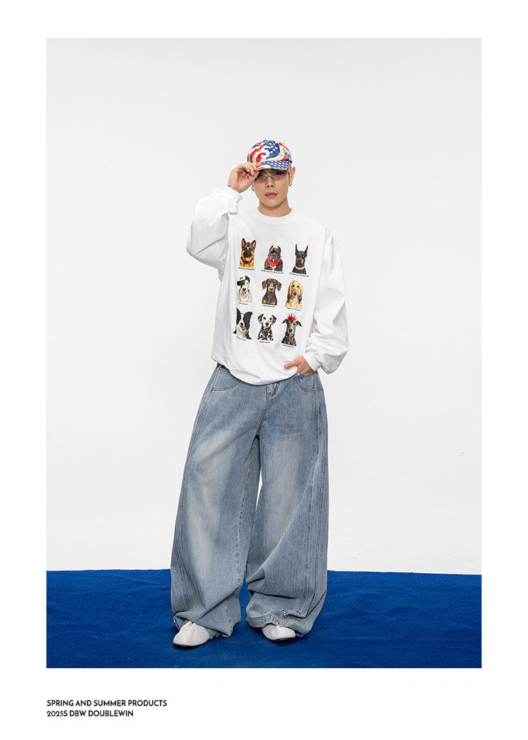 Puppy Print Drop-Shoulder T-Shirt