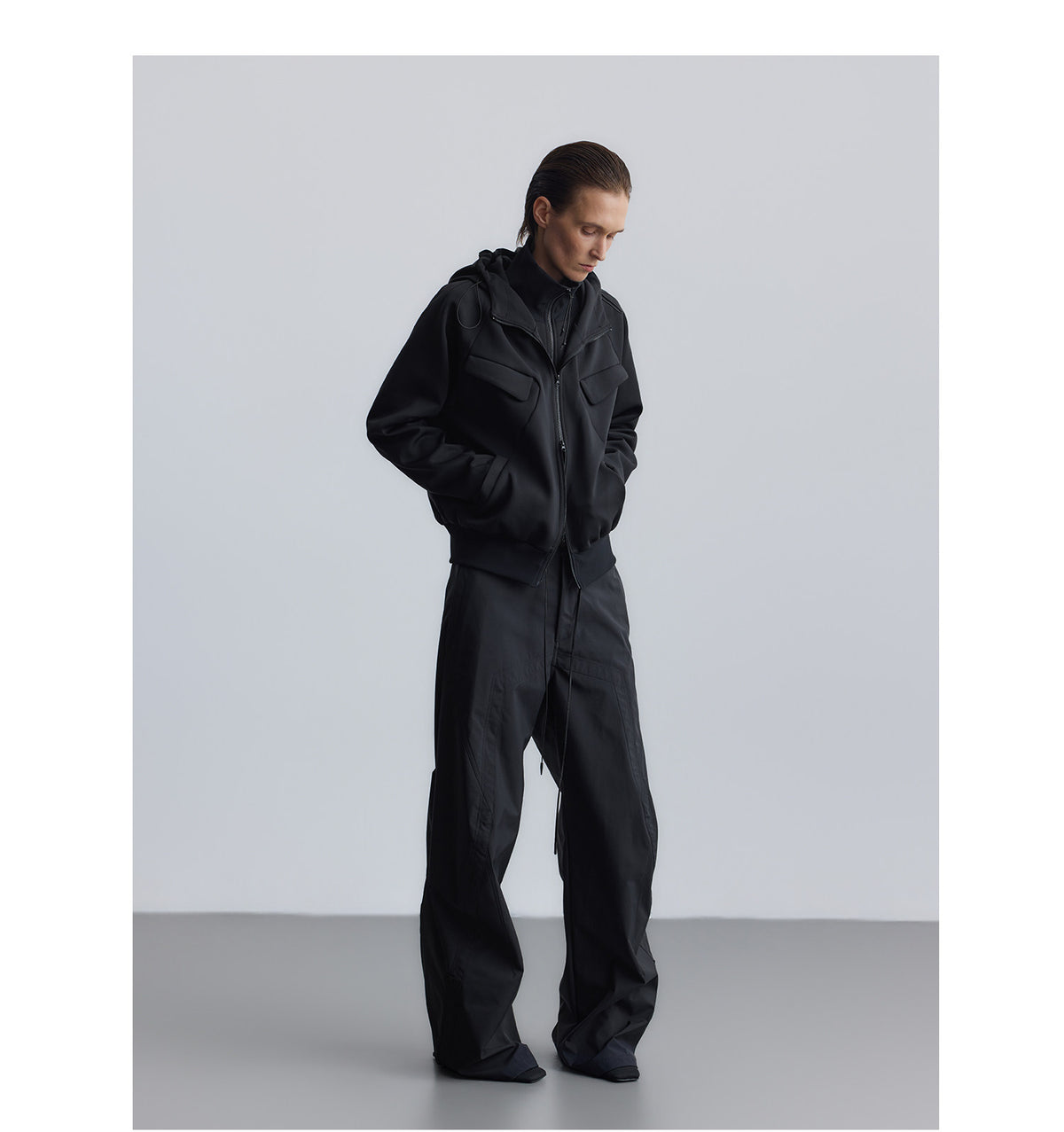 Faux Two-Piece Stand-Collar Hooded Sweatshirt