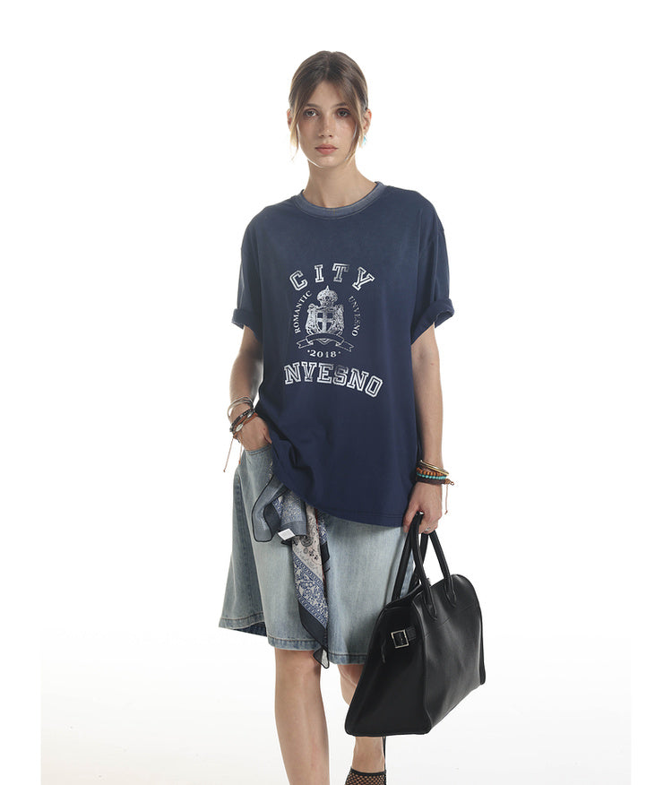 Gradation Damage Processing T-shirt