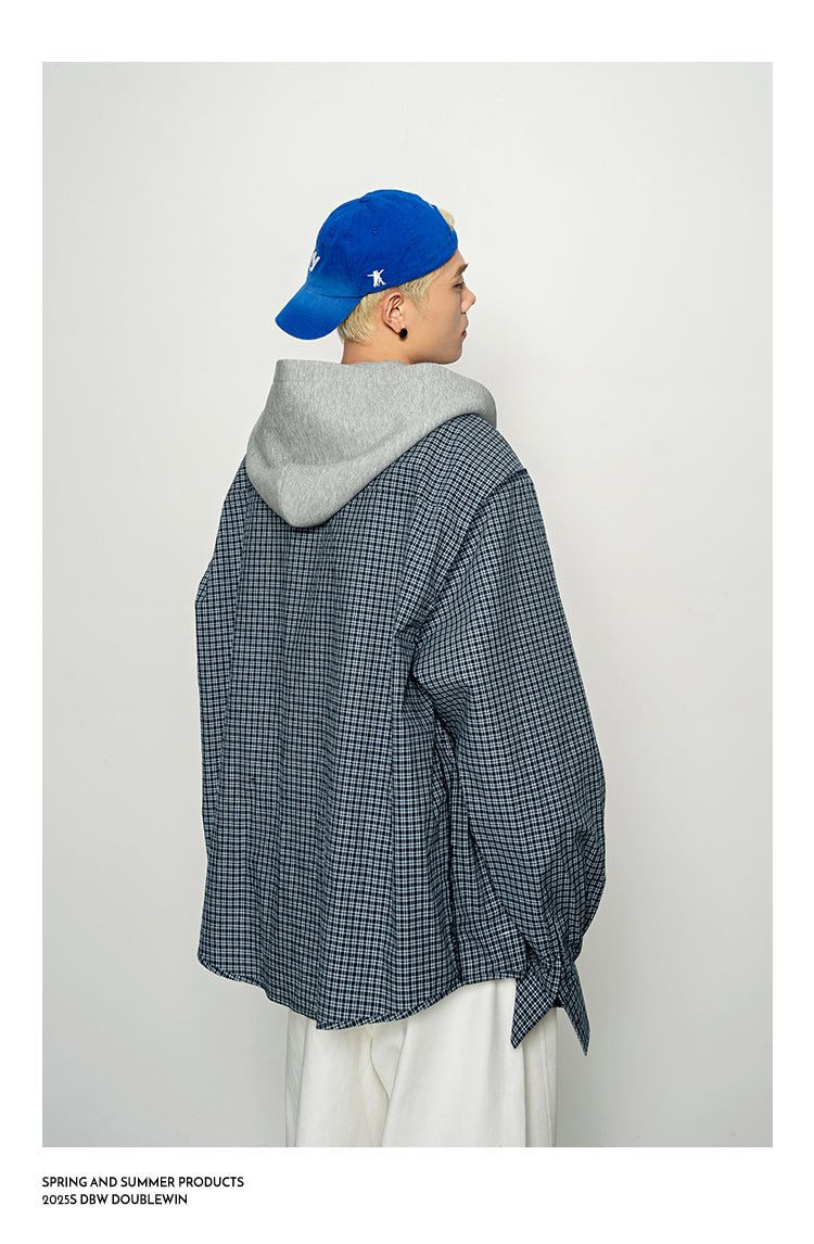 Checkered Pattern Faux Two-Piece Sweatshirt