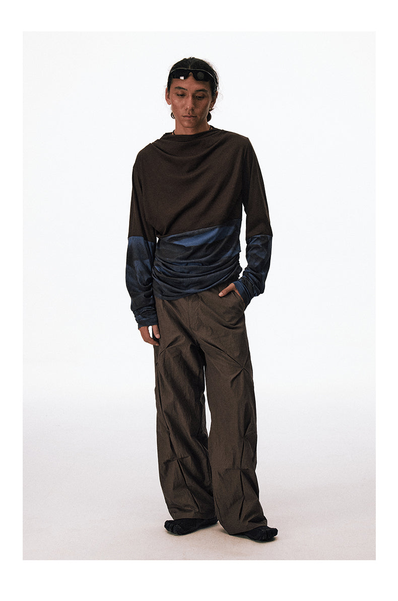 Wrinkle-processed loose-fit casual pants