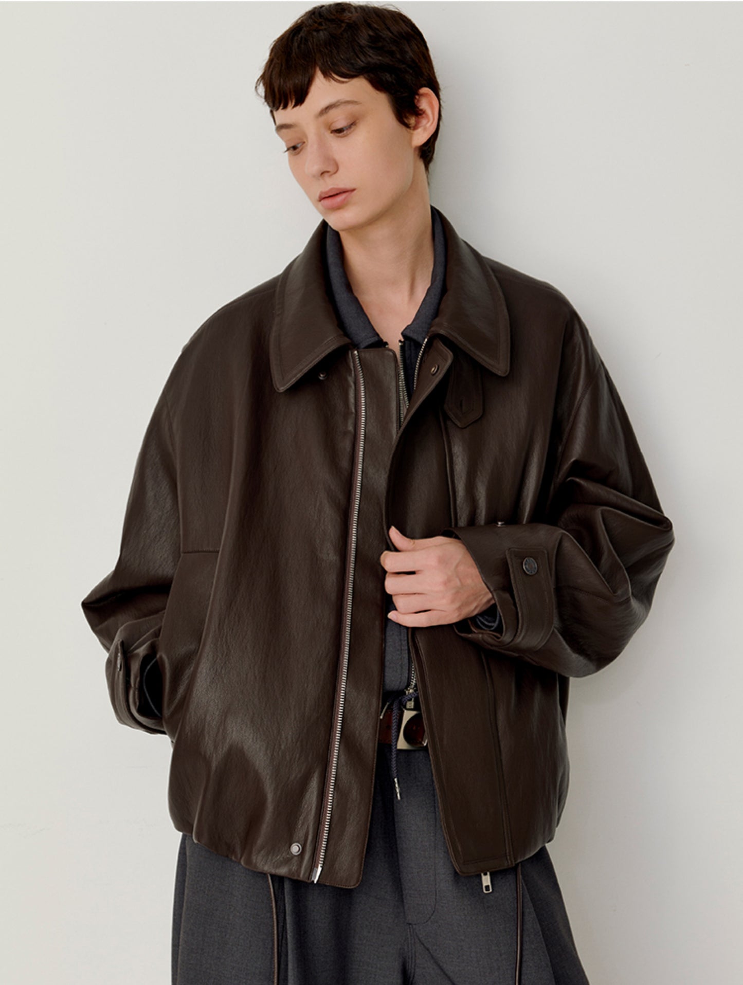 Accordion-Pleated Leather Jacket