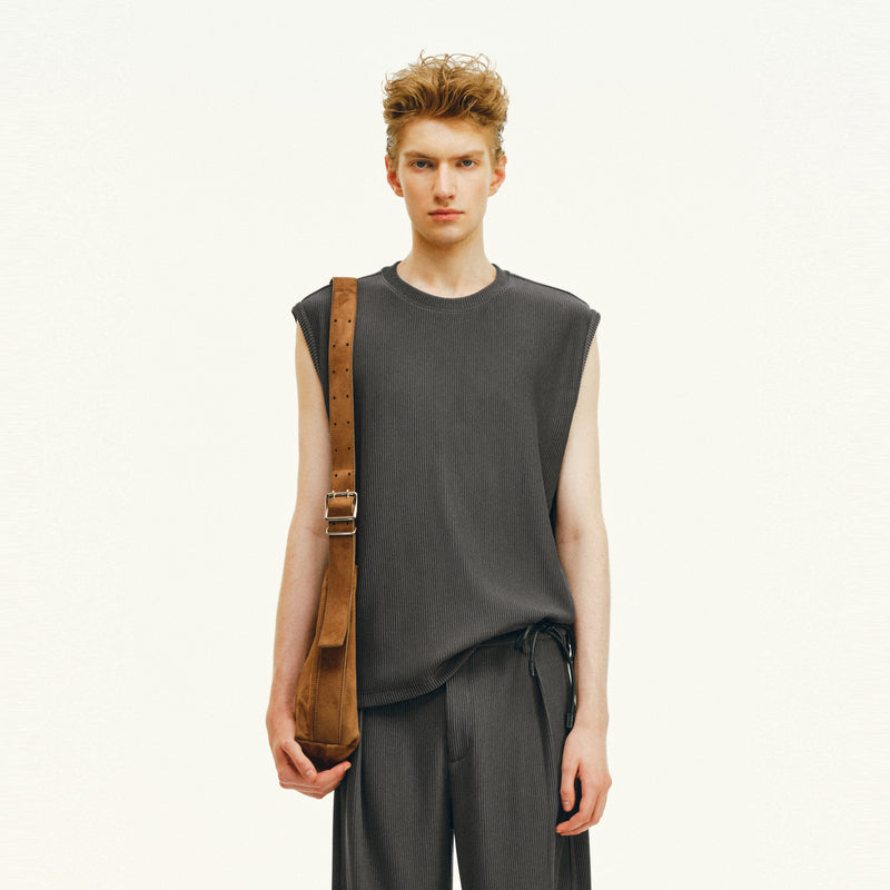 Vertical Stripe Textured Casual Pants Set