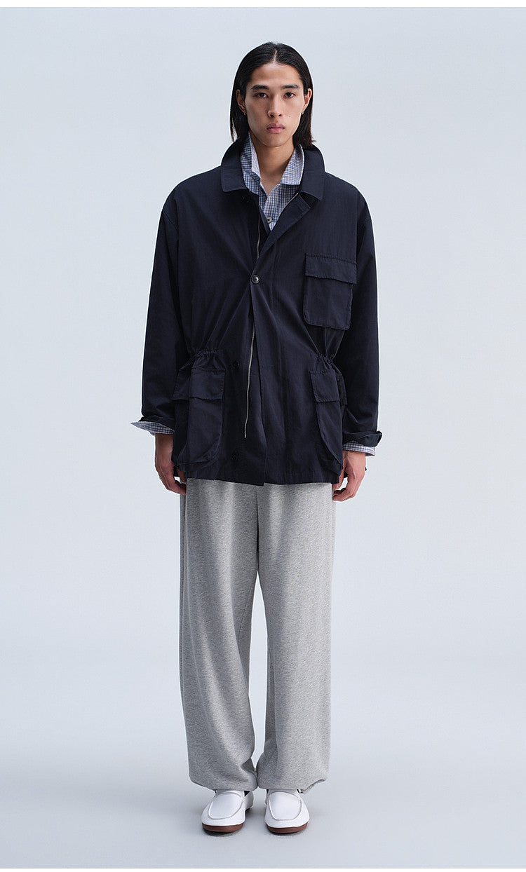 Work Jacket with Waist Drawstring and Relaxed Fit