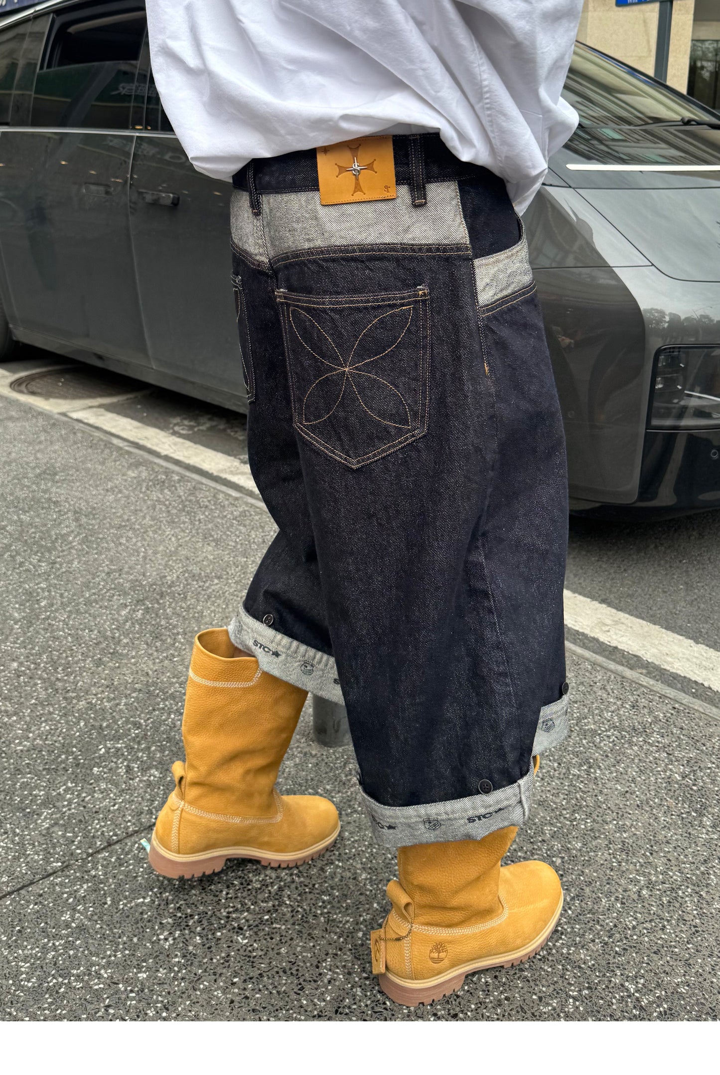 Button-down denim shorts