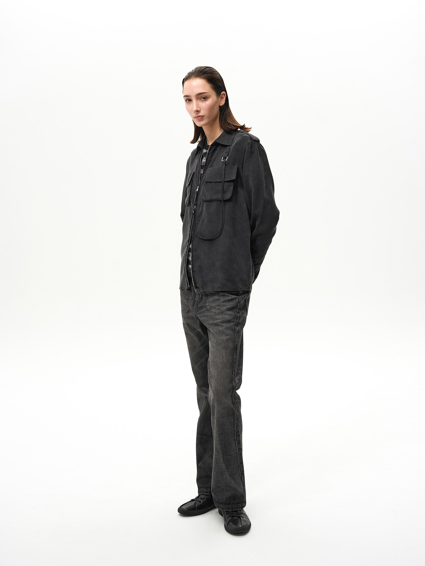 Ribbon Zipper Military Shirt