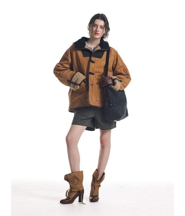 Color Block Horn Button Jacket