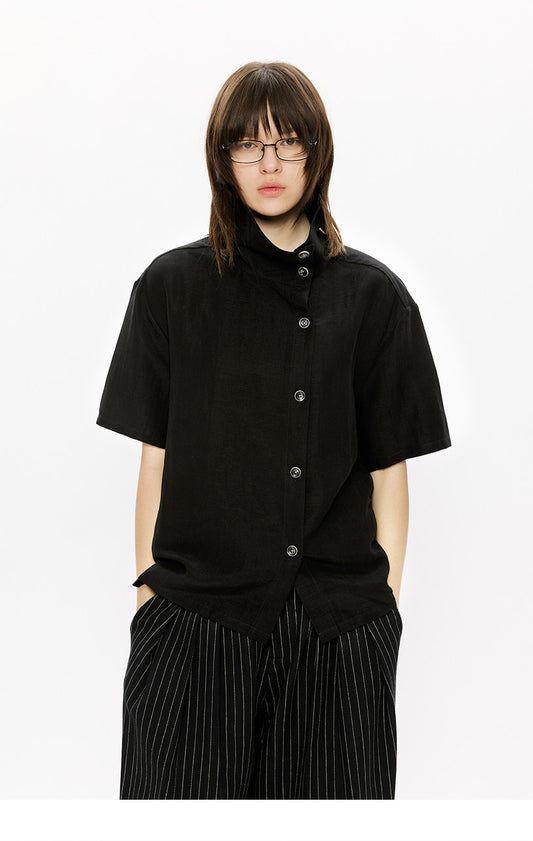Diagonal placket stand-up collar shirt