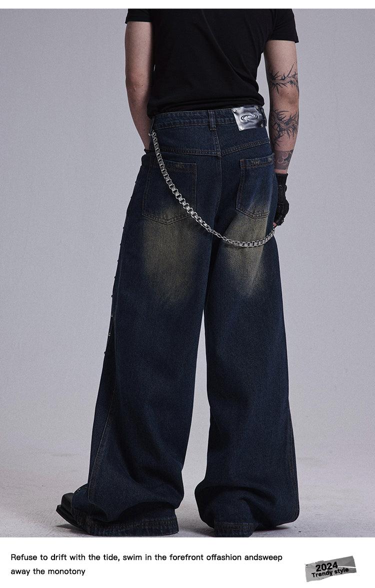 Rivet Stitch Wide Leg Jeans