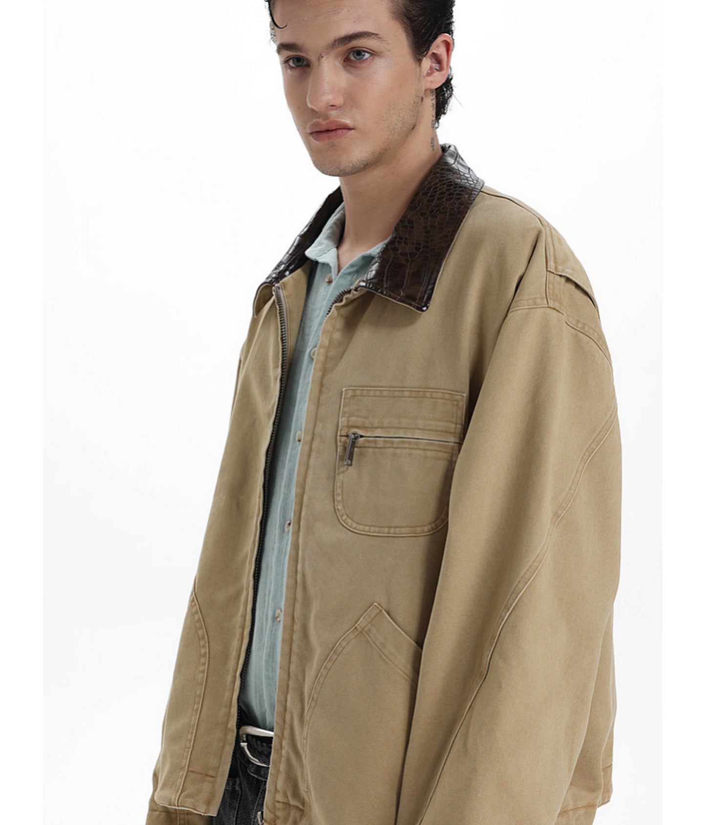Faux Crocodile Leather Patchwork Jacket