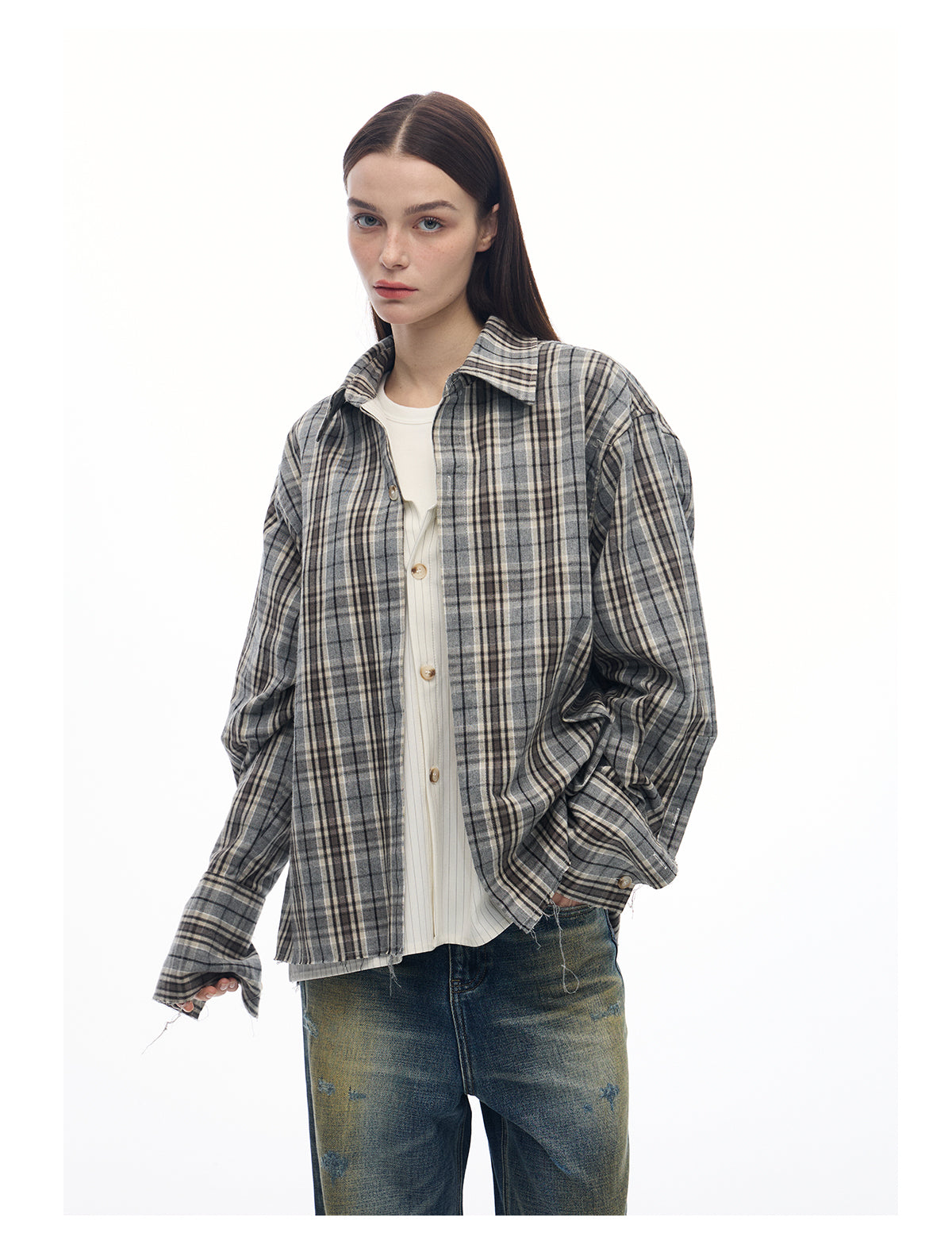 Faux Two-piece Check Blend Shirt