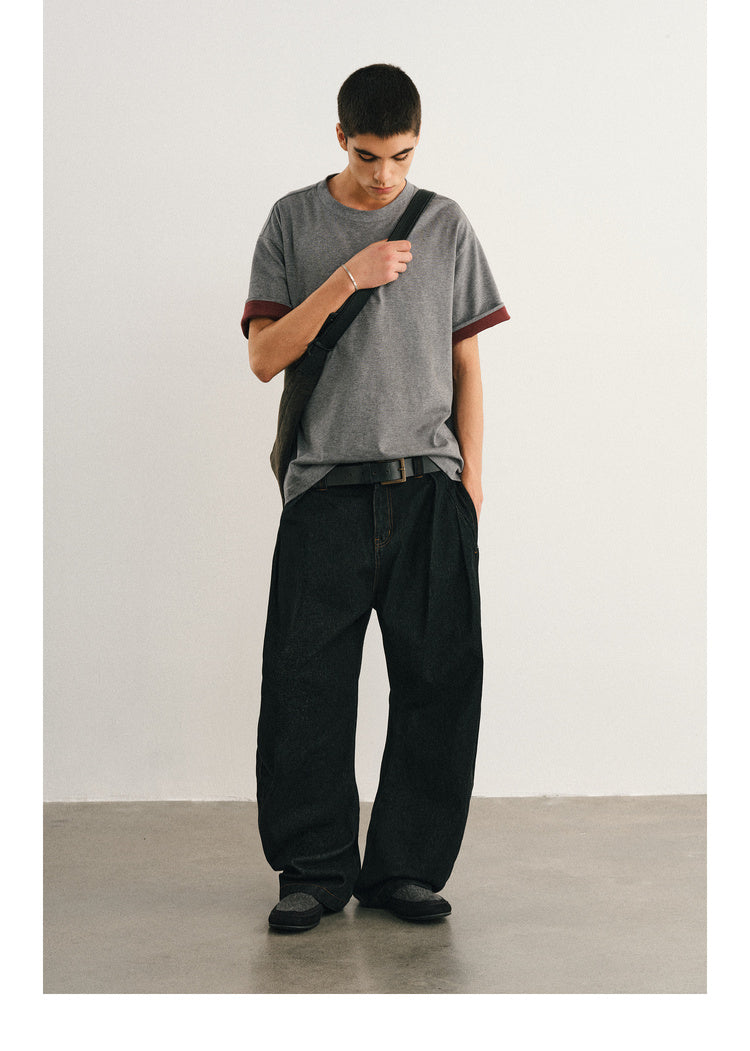 Double layer T-shirt with folded sleeves