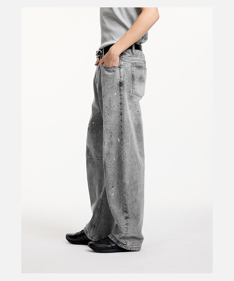 Retro Splash Ink Curved Denim Pants