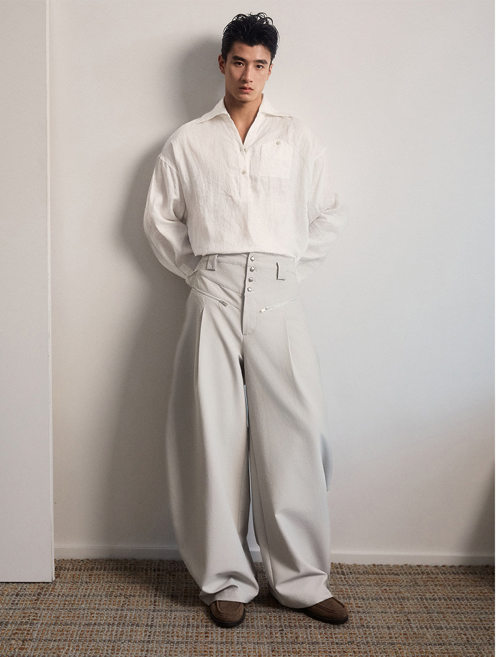 High-Waisted Single-Breasted Casual Pants