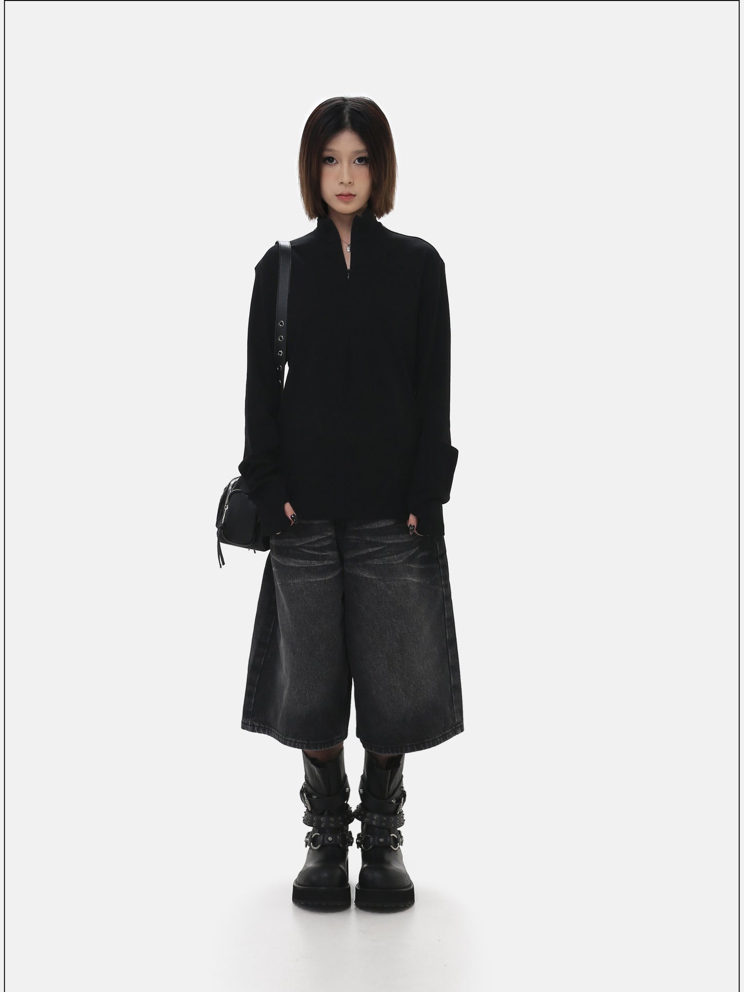 Stand-up Collar Zipper Shirt