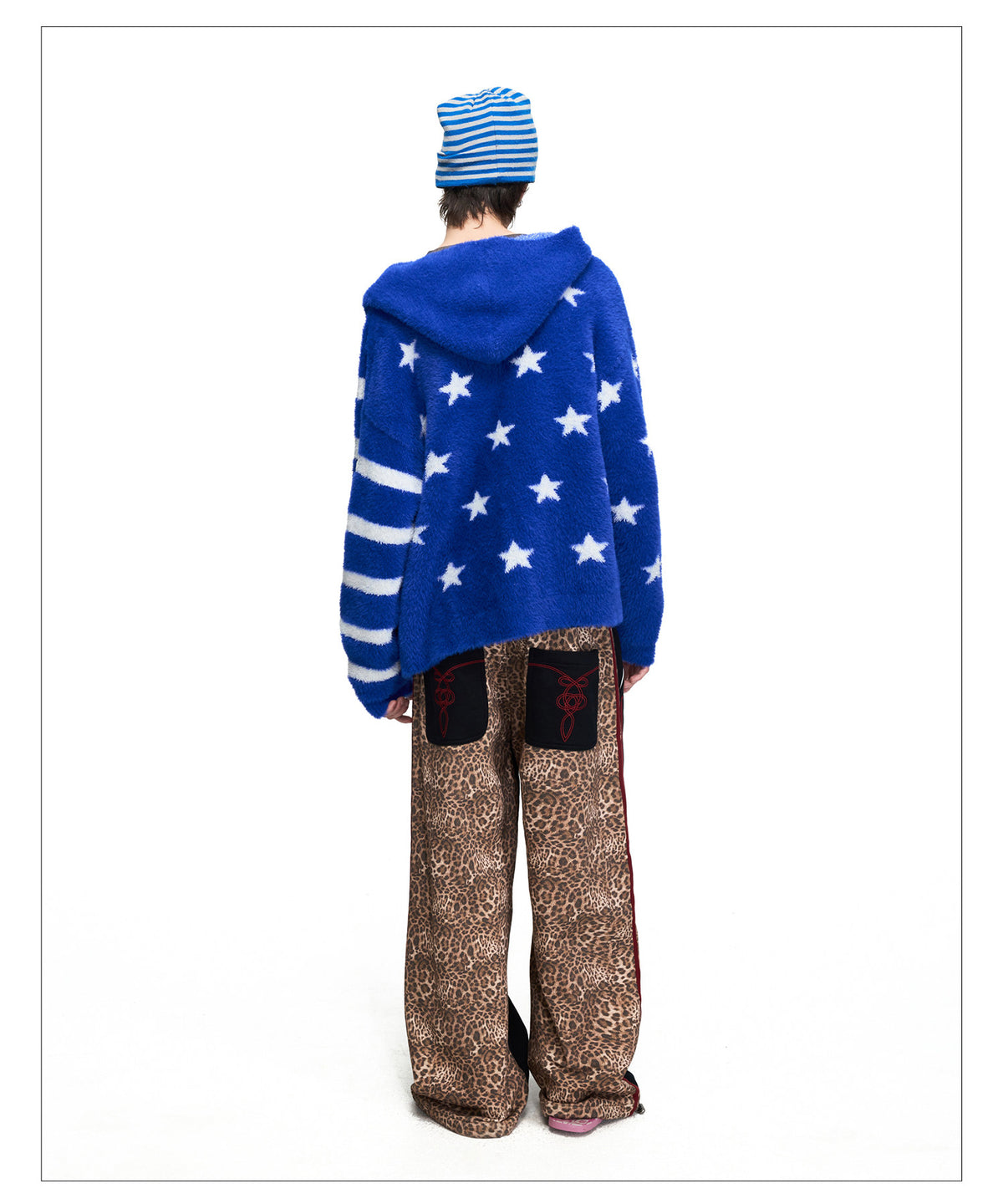 Leopard-Print Patchwork Double-Waist Sweatpants