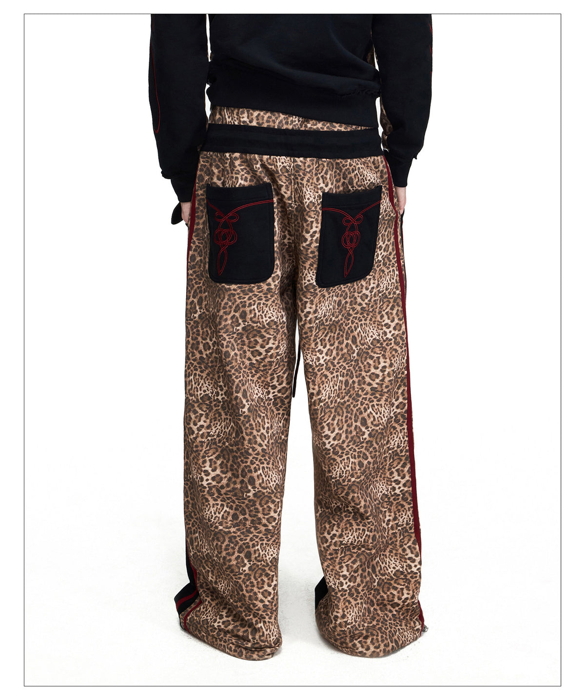 Leopard-Print Patchwork Double-Waist Sweatpants