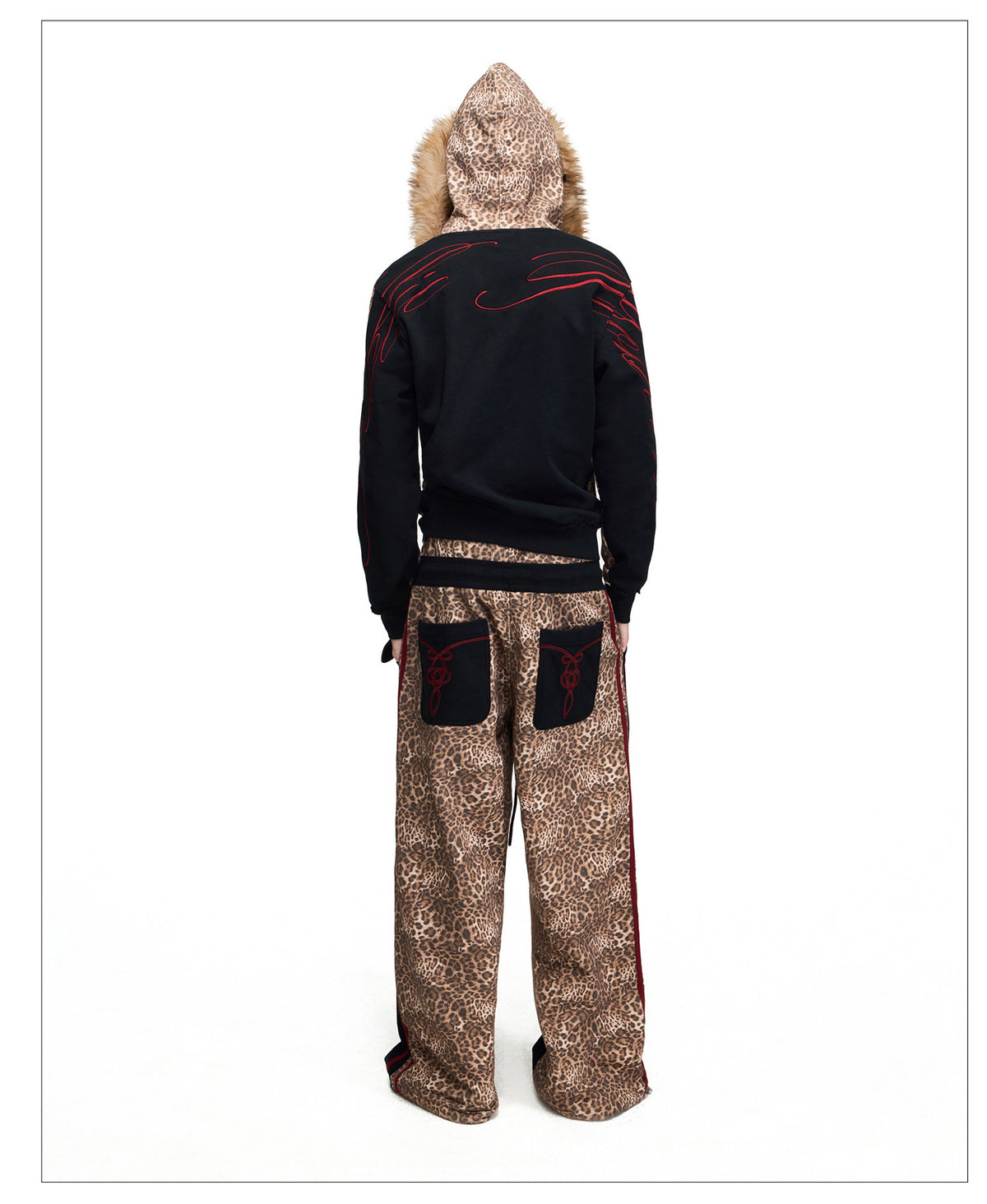 Leopard-Print Patchwork Double-Waist Sweatpants