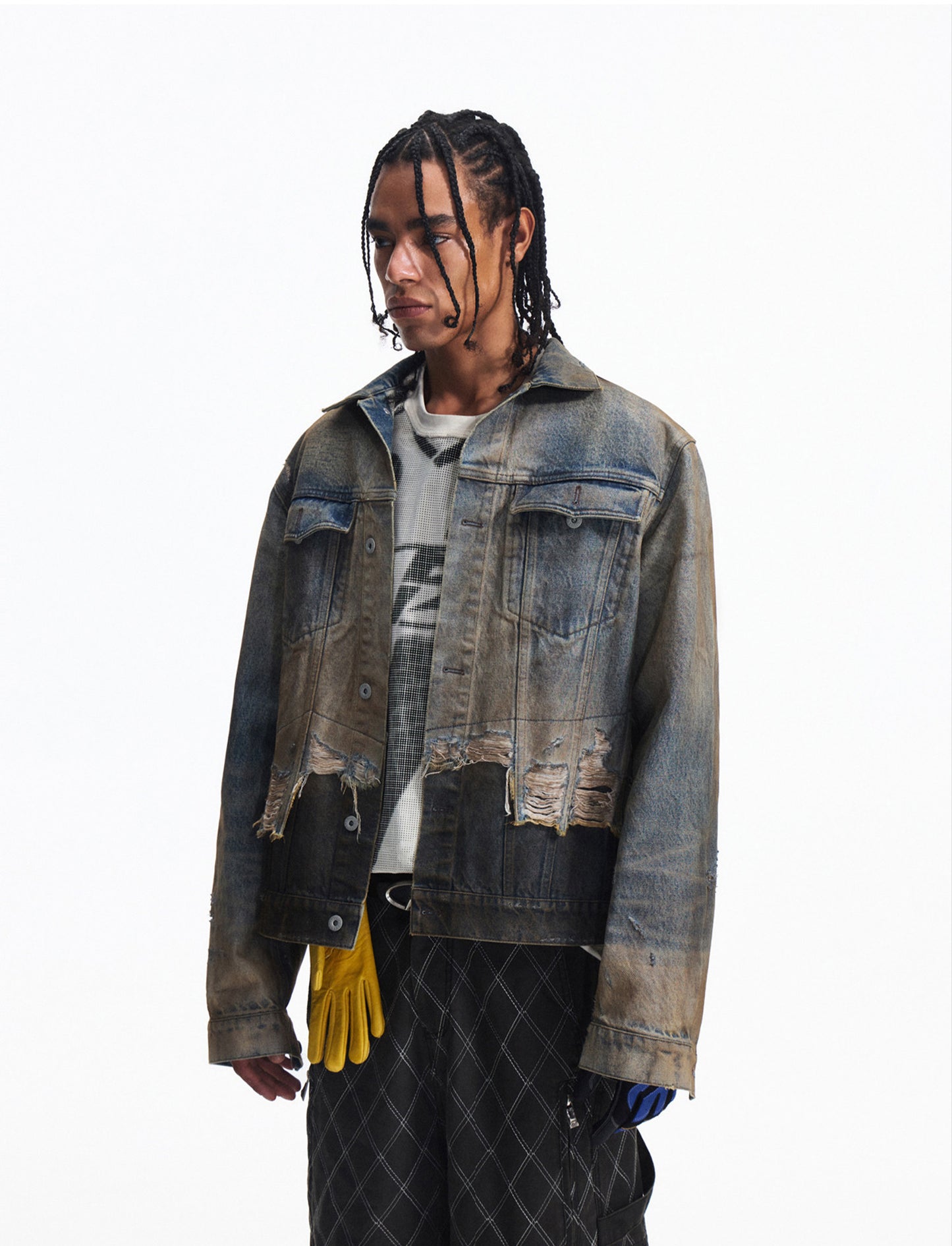 Distressed Patchwork Denim Jacket