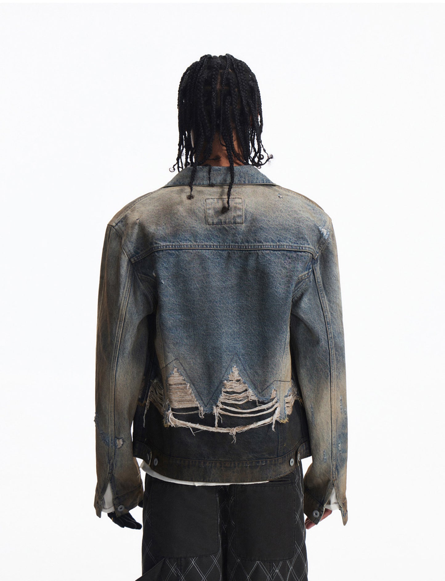 Distressed Patchwork Denim Jacket