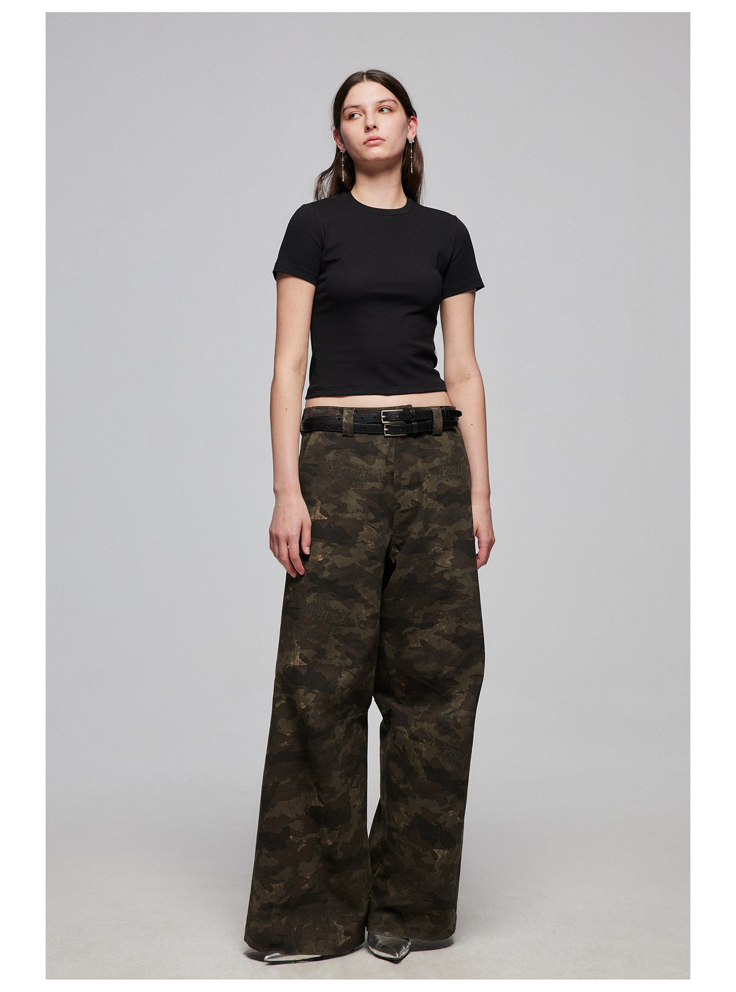 Wide leg casual camouflage pants