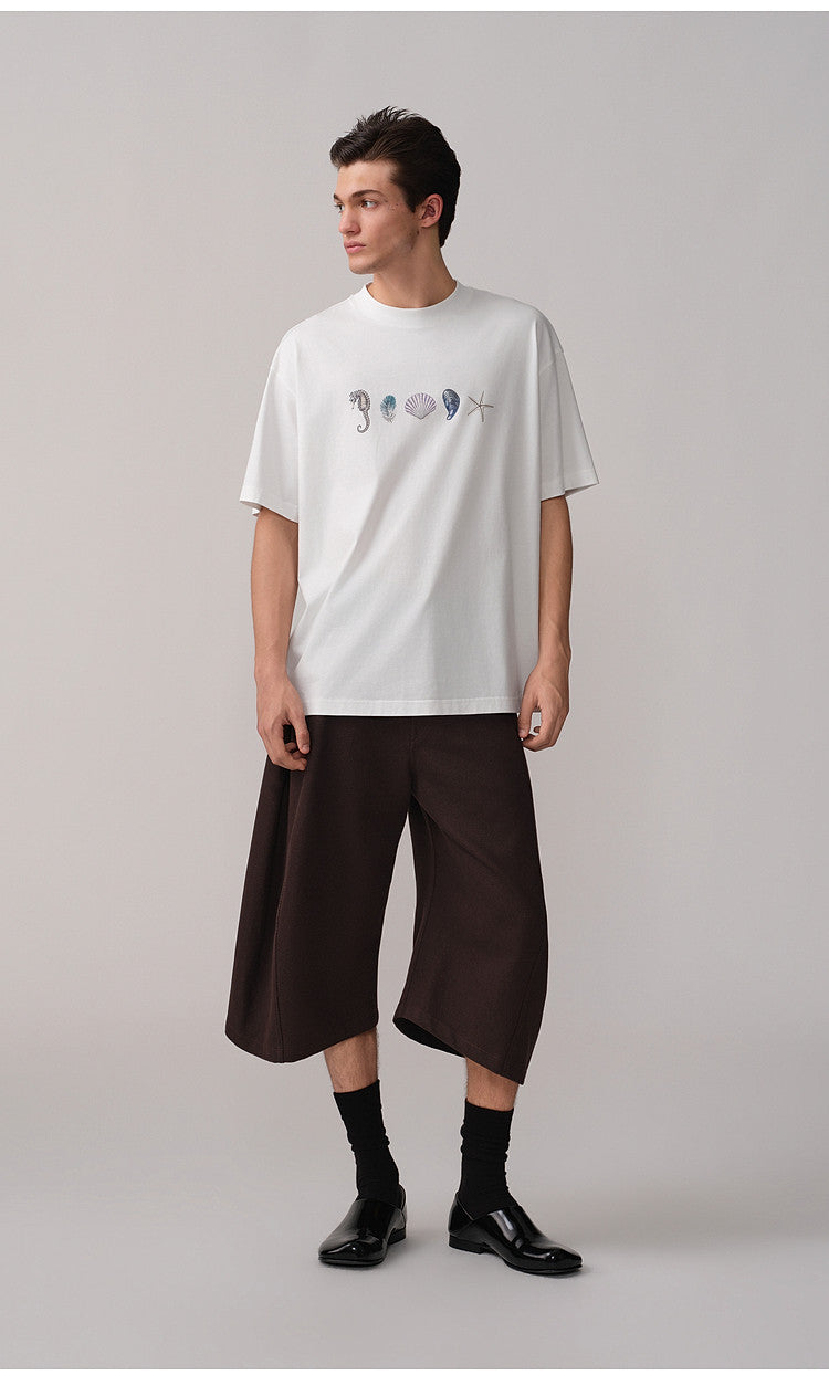 Round-Neck Loose-Shoulder Printed T-Shirt