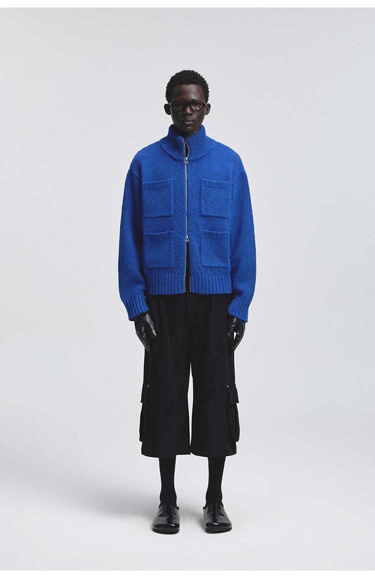 Turtleneck Multi-Pocket Cardigan