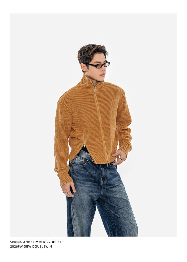Washed Finish Padded Knit Cardigan