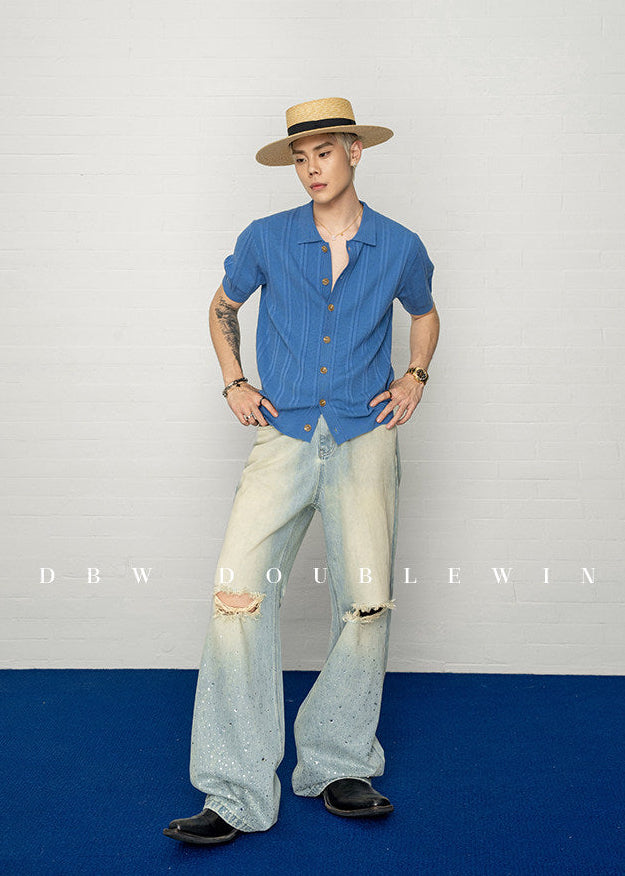 Rhinestone-Embellished Gradient Straight-Leg Jeans