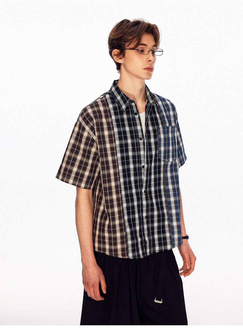 Retro Color-Block Checkered Shirt