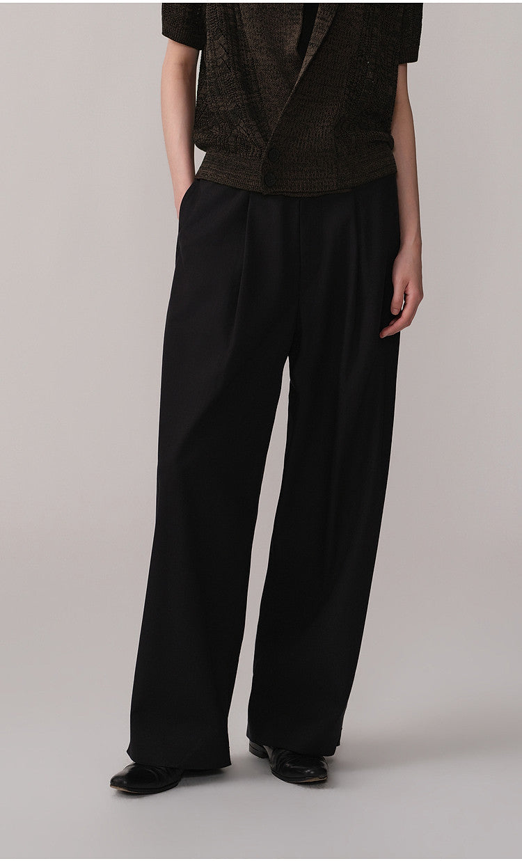 Straight-Leg Casual Pants with Elastic Waistband