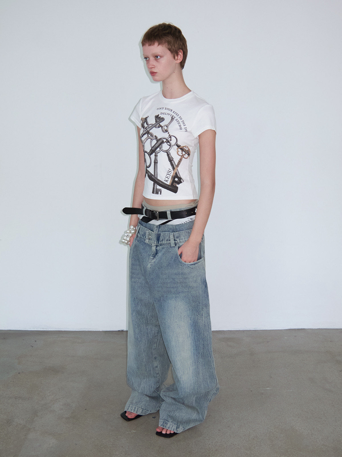 Casual Fake Two-Piece Mid-Low-Waist Jeans