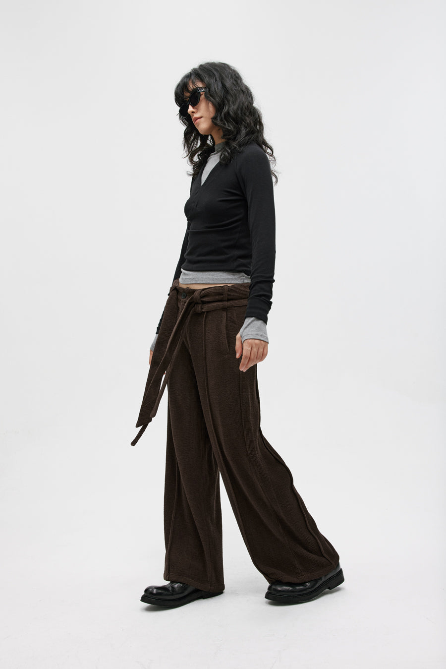 Double Belt Center Seam Wide Pants