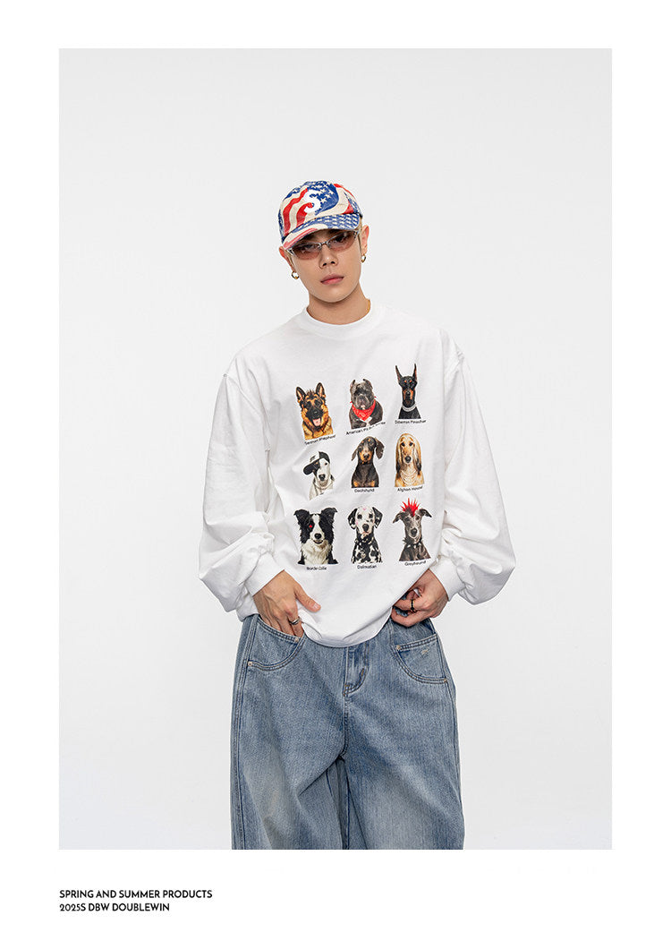 Puppy Print Drop-Shoulder T-Shirt