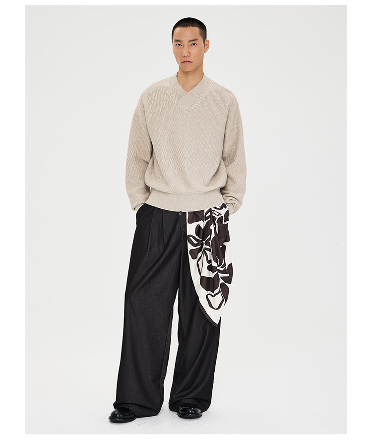 Diagonal Placket Casual Pants