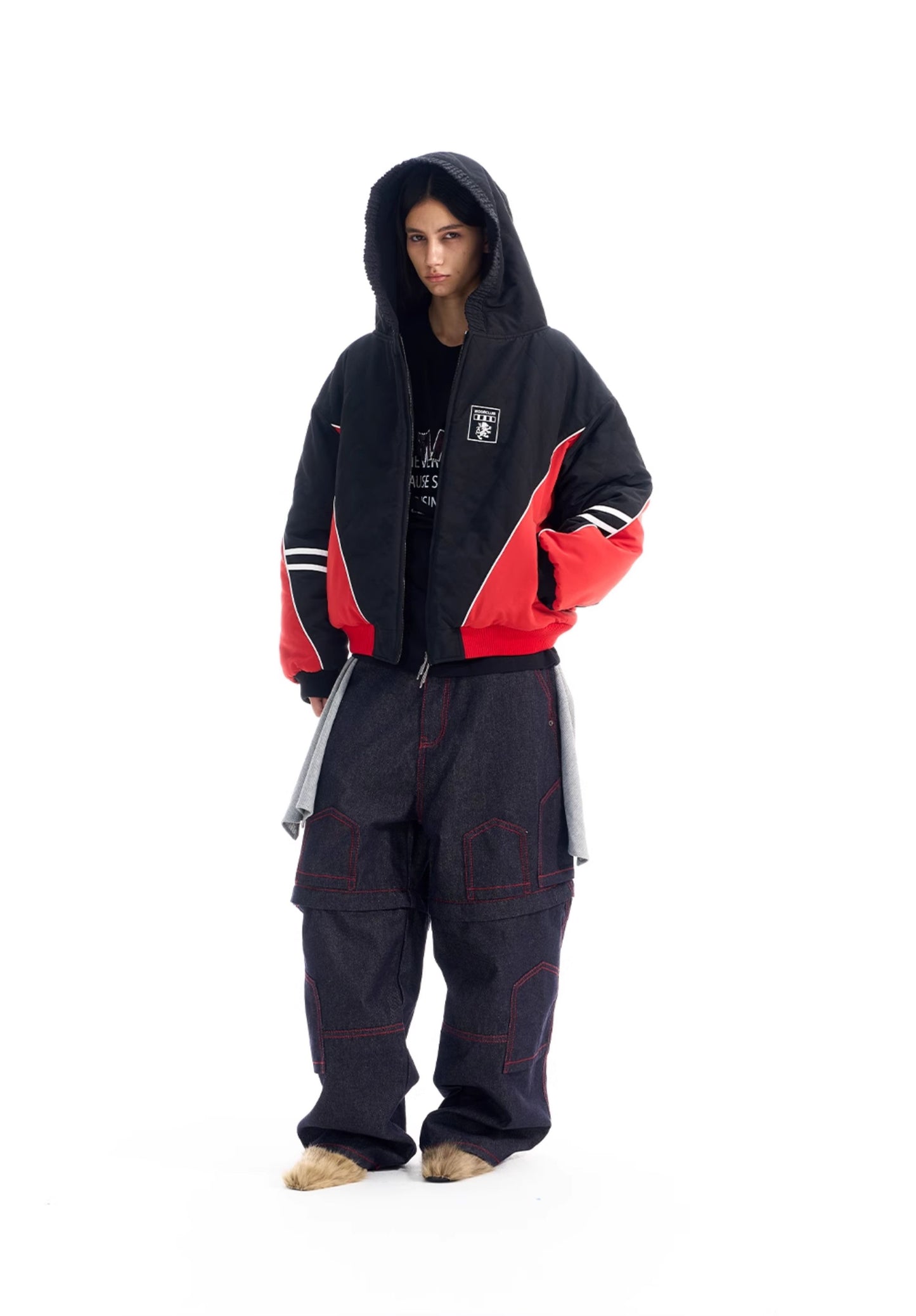 Diamond-pattern hooded jacket