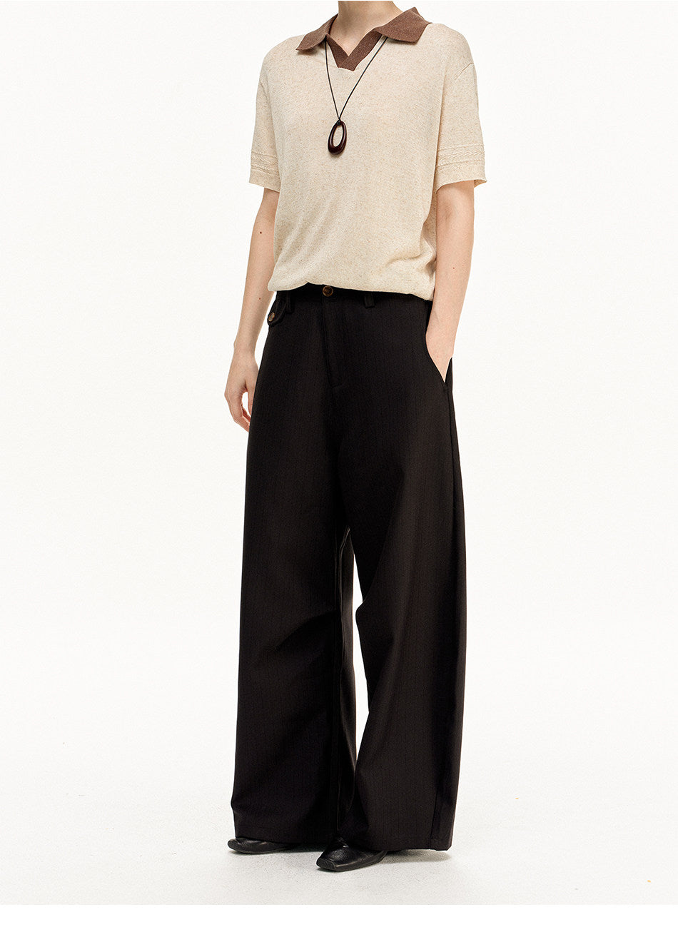 Wide-Leg Vertical Stripe Casual Pants