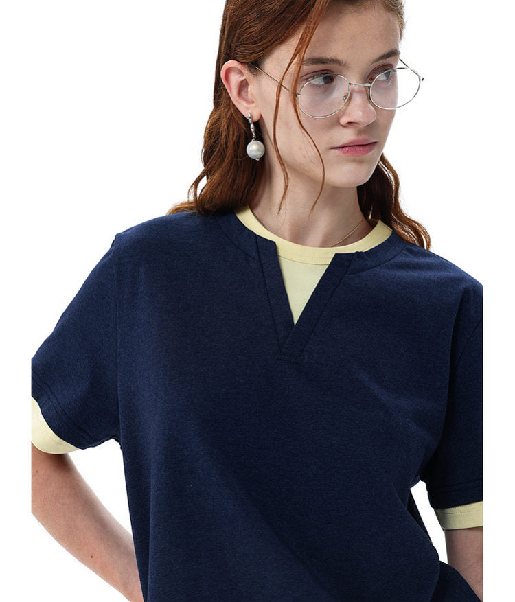 Preppy-Style Faux Two-Piece T-Shirt