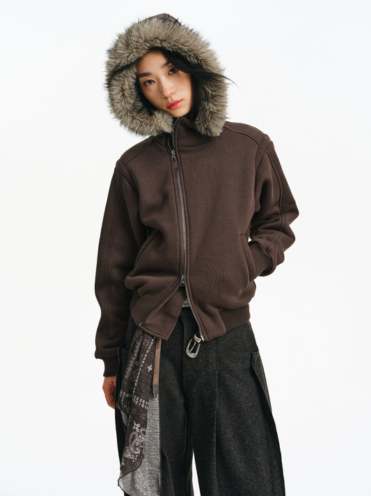 Fur Collar Short Sweatshirt