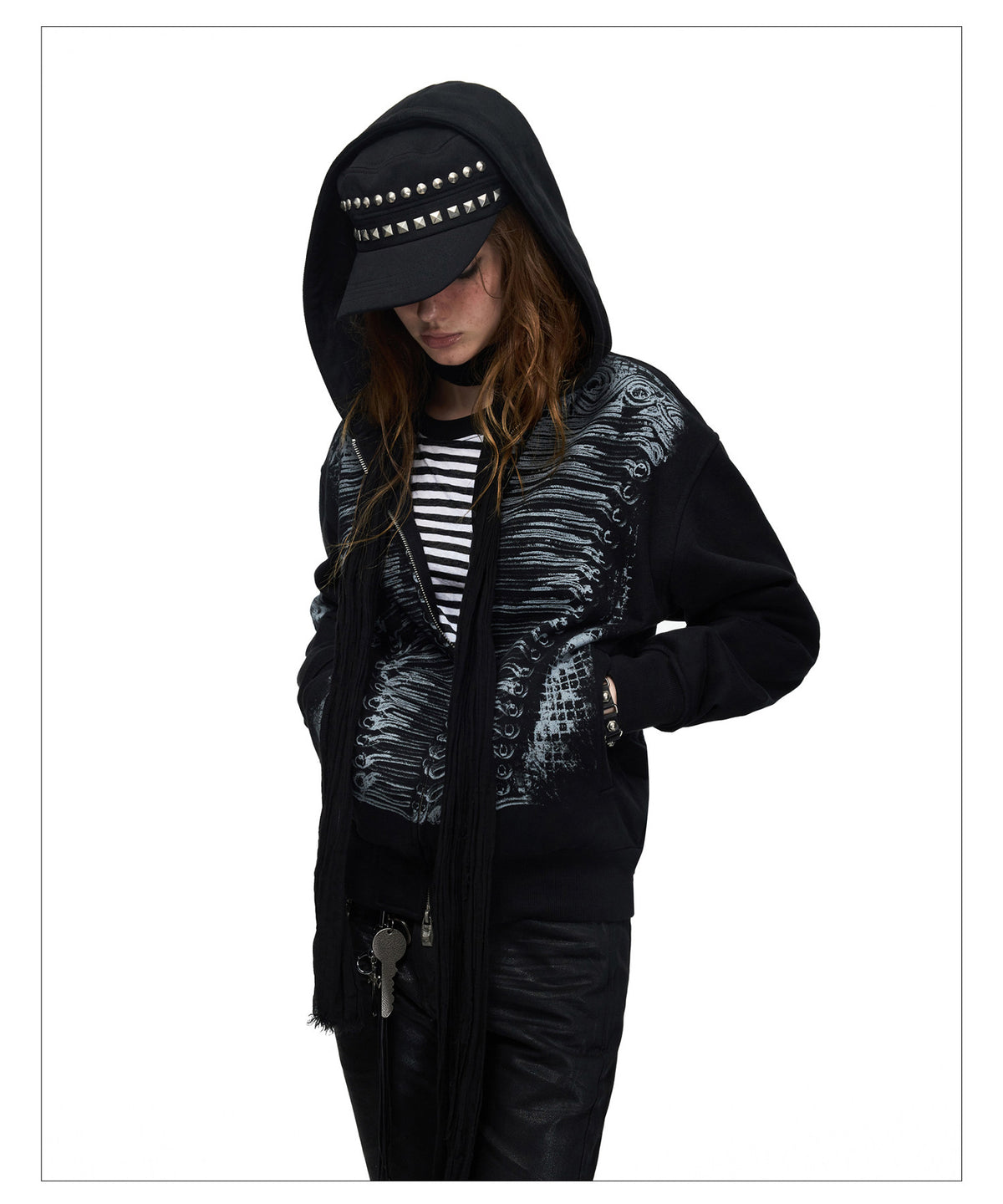 Vintage-Style Hooded Zip-Up Sweatshirt