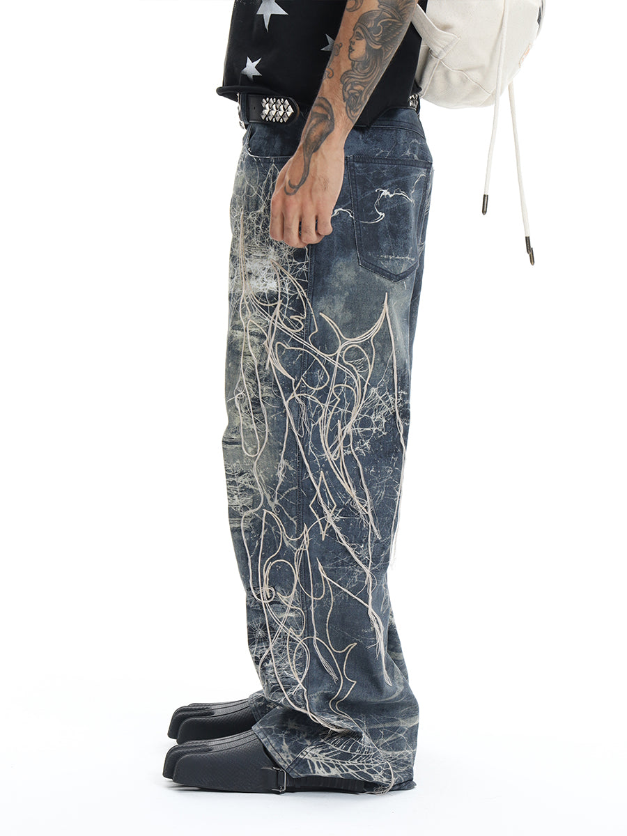 Embroidered Digital Print Jeans